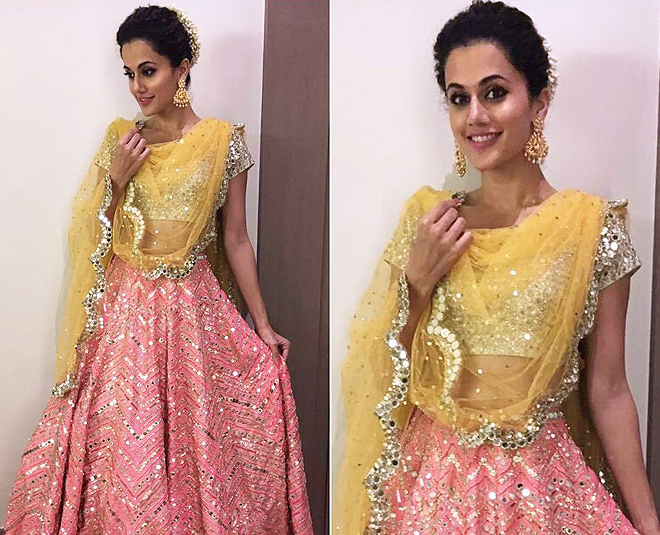 तापसी पन्नू का गुलाबी लहंगा Diwali dresses for